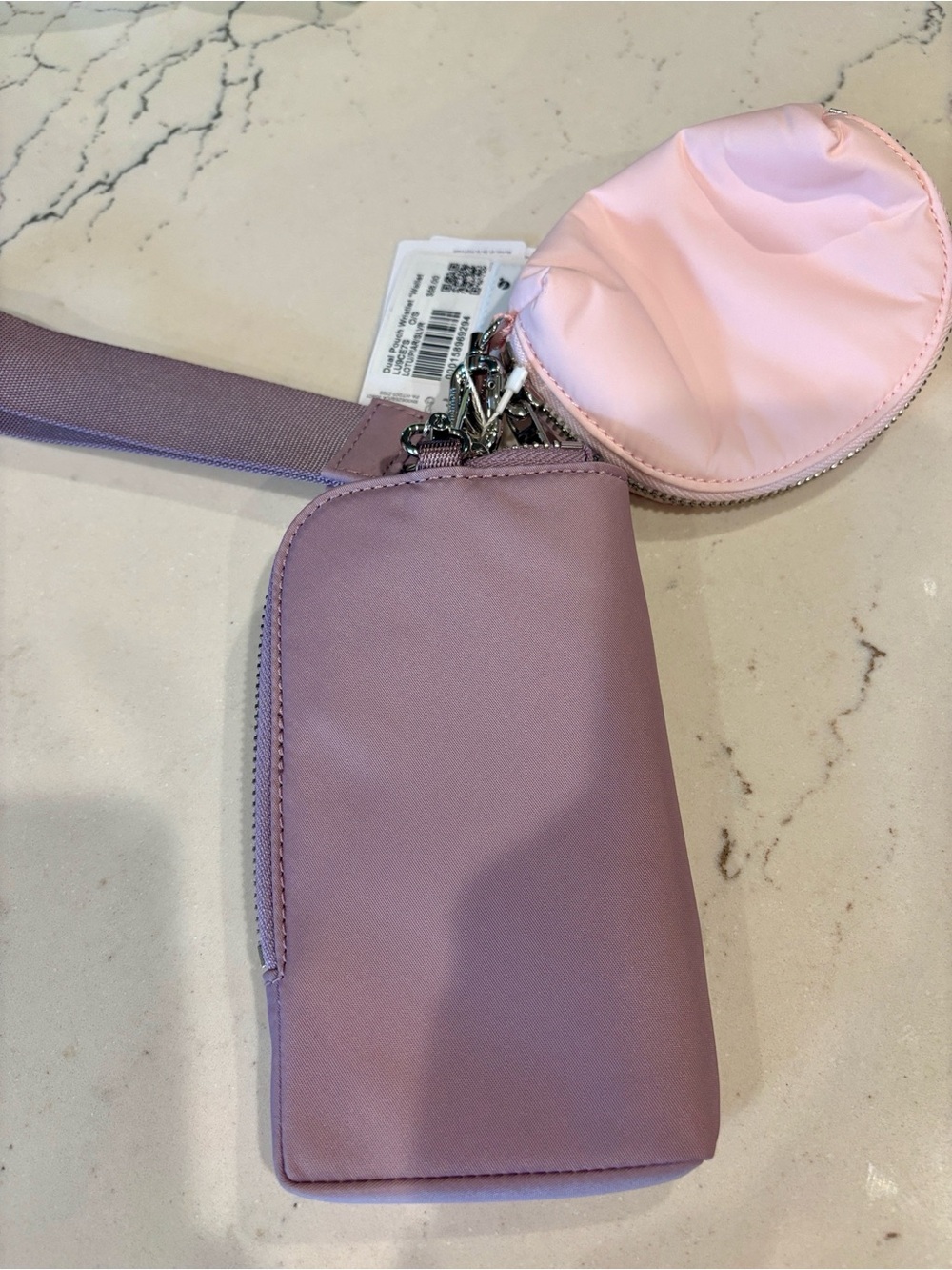 lululemon Dual-Pouch Wristlet+Wallet in Lotus Pink/Paris Purple/Silver NWT  RARE